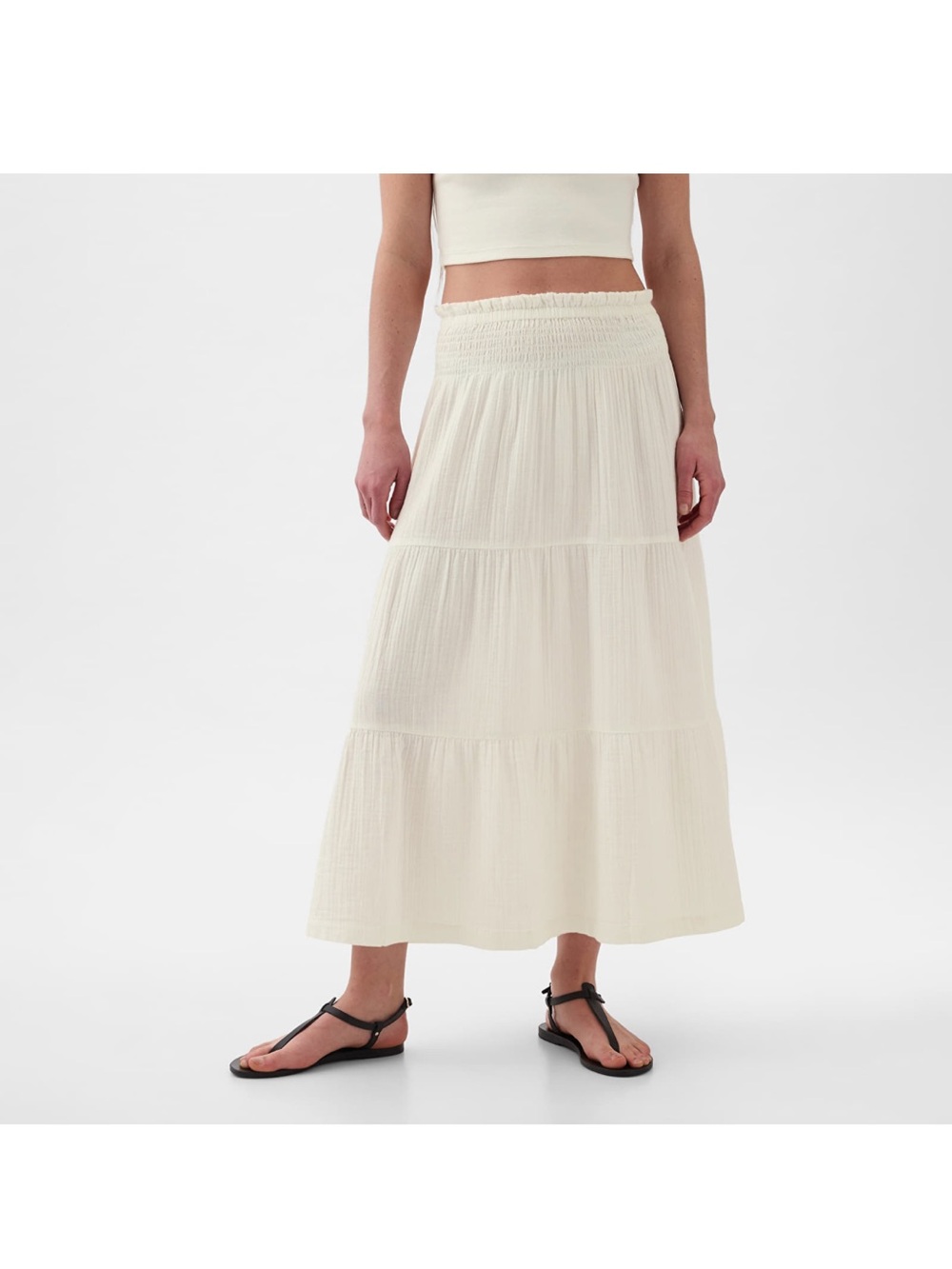 GAP Pull On Gauze new off white Maxi Skirt 100% cotton tiered elastic waist SP